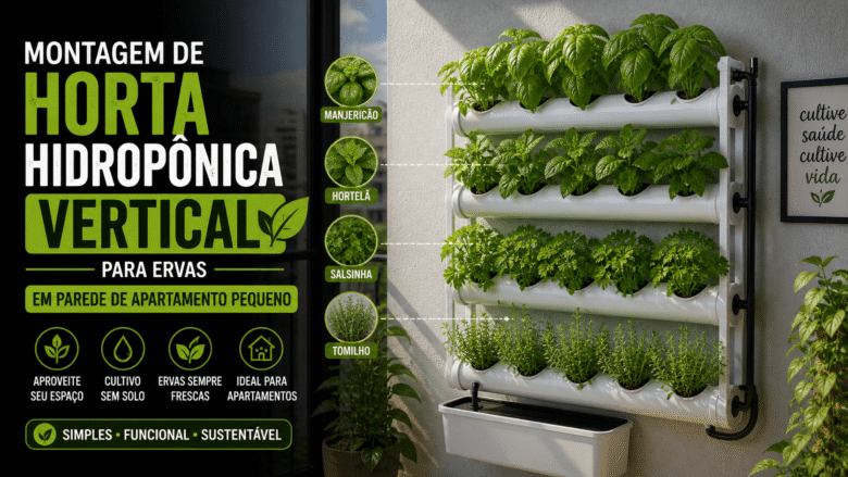 Montagem de Horta Hidropônica Vertical para Ervas em Parede de Apartamento Pequeno
