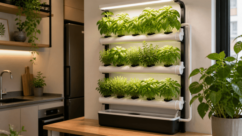 Uso de Suportes Verticais para Cultivo Hidropônico em Apartamentos Compactos