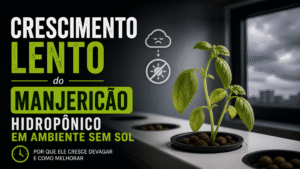 Crescimento Lento do Manjericão Hidropônico em Ambiente Sem Sol