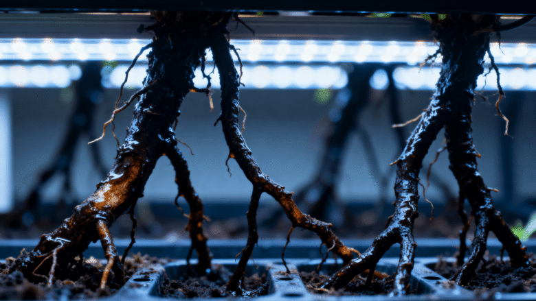 Raízes Escurecidas em Cultivo Hidropônico de Ervas