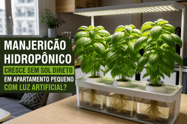 Manjericão hidropônico cresce sem sol
